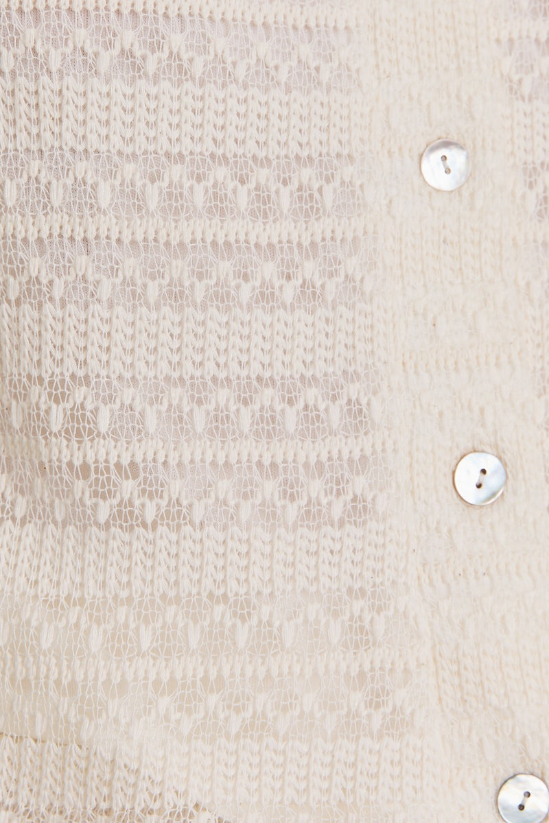Button Up Crochet Top And Waist Tie Crochet Shorts
