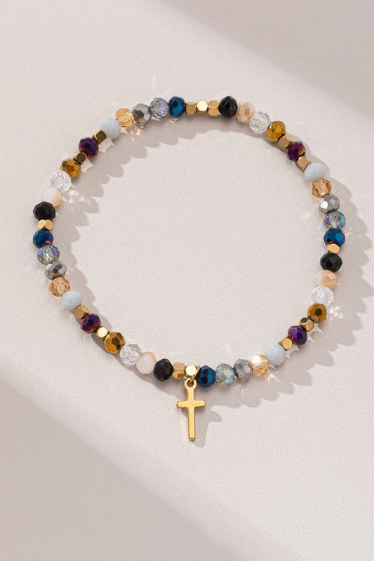 Multicolor Crystal Beaded Cross Bracelet