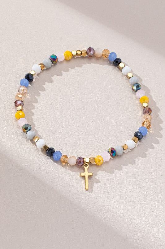 Multicolor Crystal Beaded Cross Bracelet