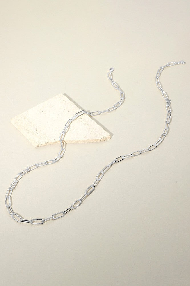 Textured Metal Paperclip Chain Long Necklace