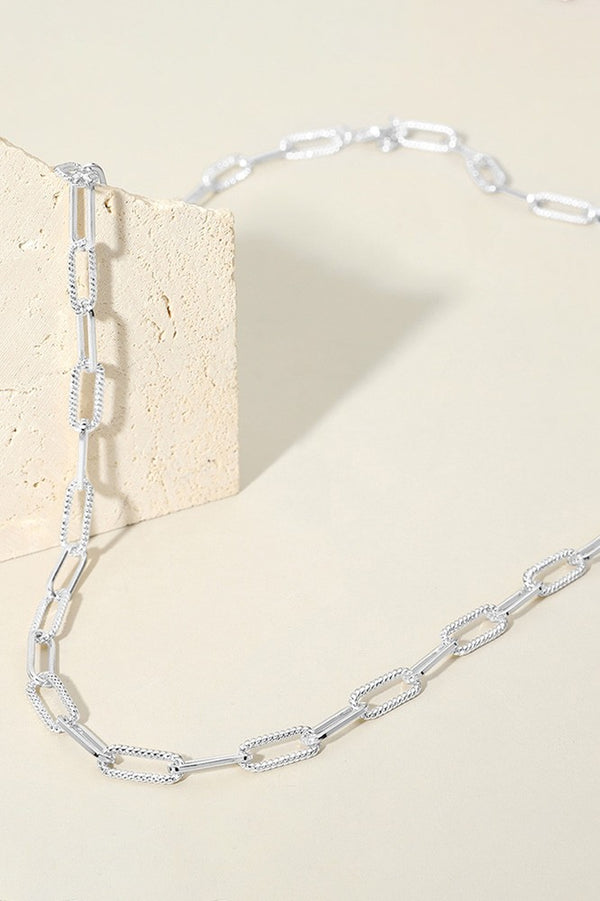 36 inch Silver Textured Metal Paperclip Chain Long Necklace