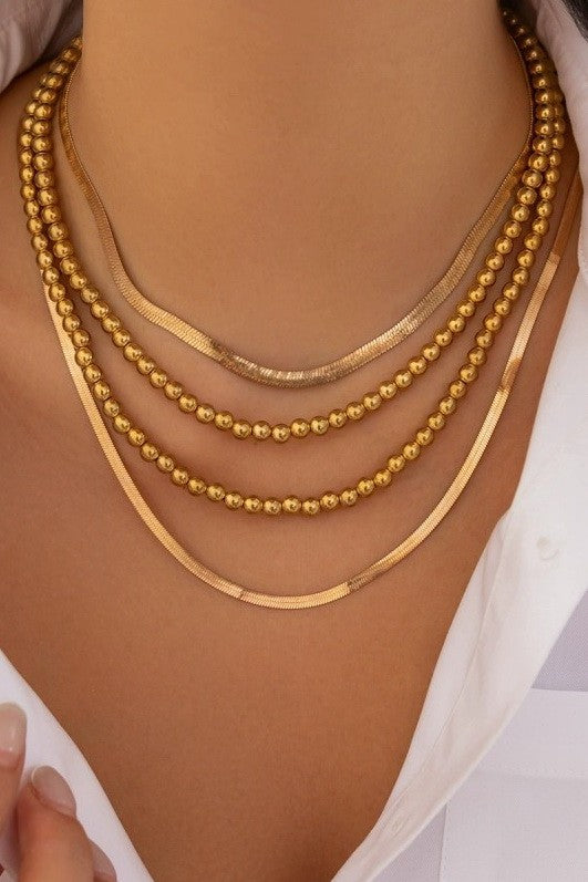 Multilayer Ball Herringbone Chain Mix Necklace