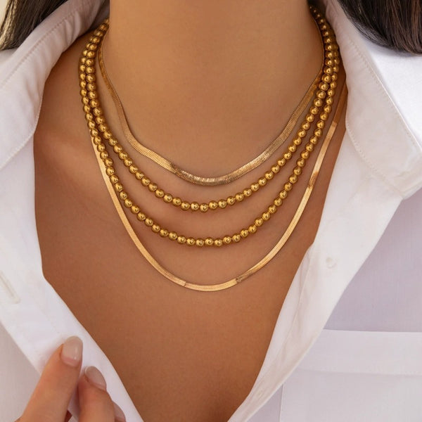 Multilayer Ball Herringbone Chain Mix Necklace