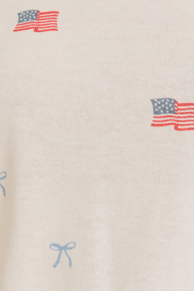 USA Flag With Bow Print Crew Neck Sweater