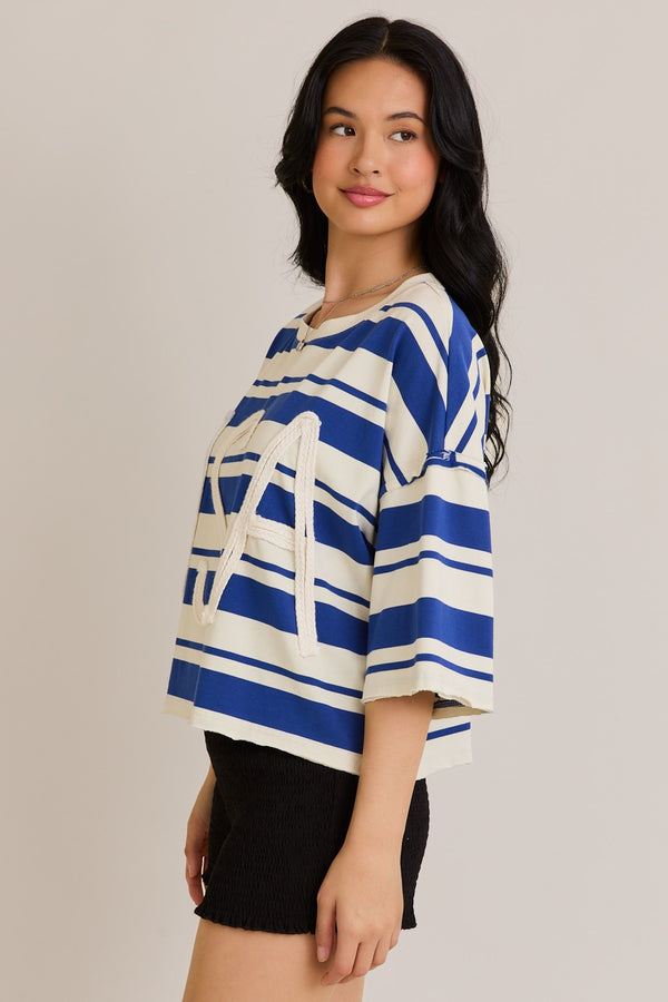 USA Stripe Short Sleeve Top With Rope Letter