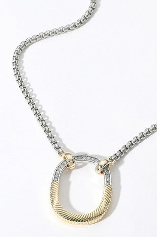 14k Gold Plated Cz Paved Two Tone Oval Necklace