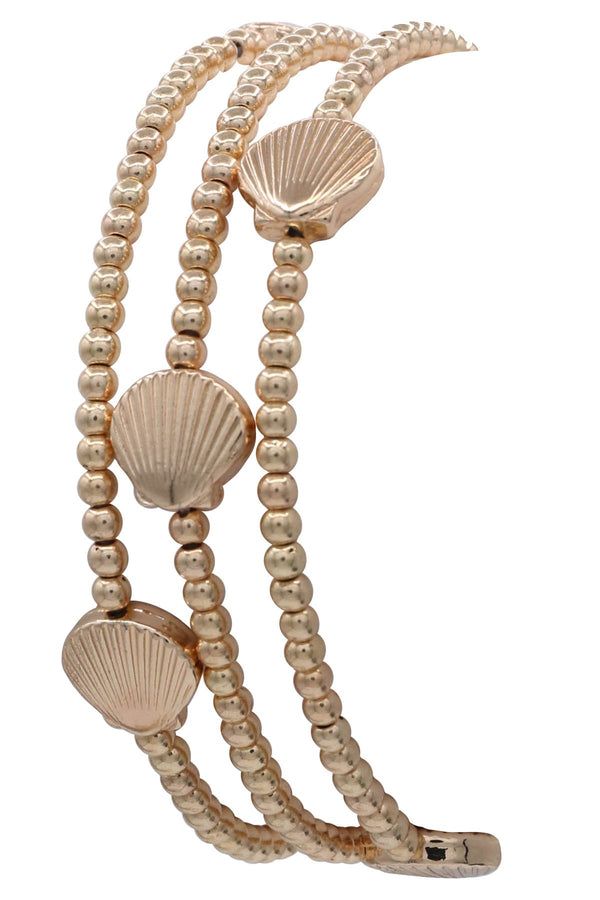 Metal Gold Beaded Sea Shell Stretch Bracelet Set