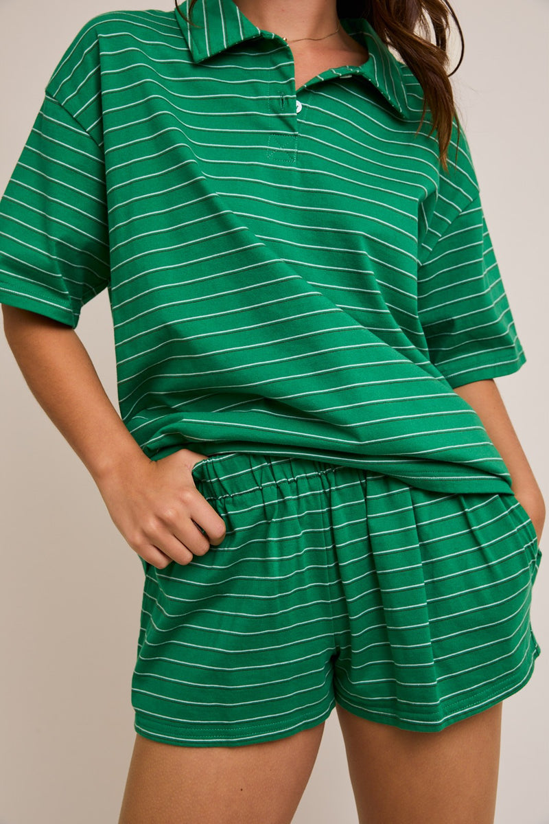 Le Lis Green Striped Shorts