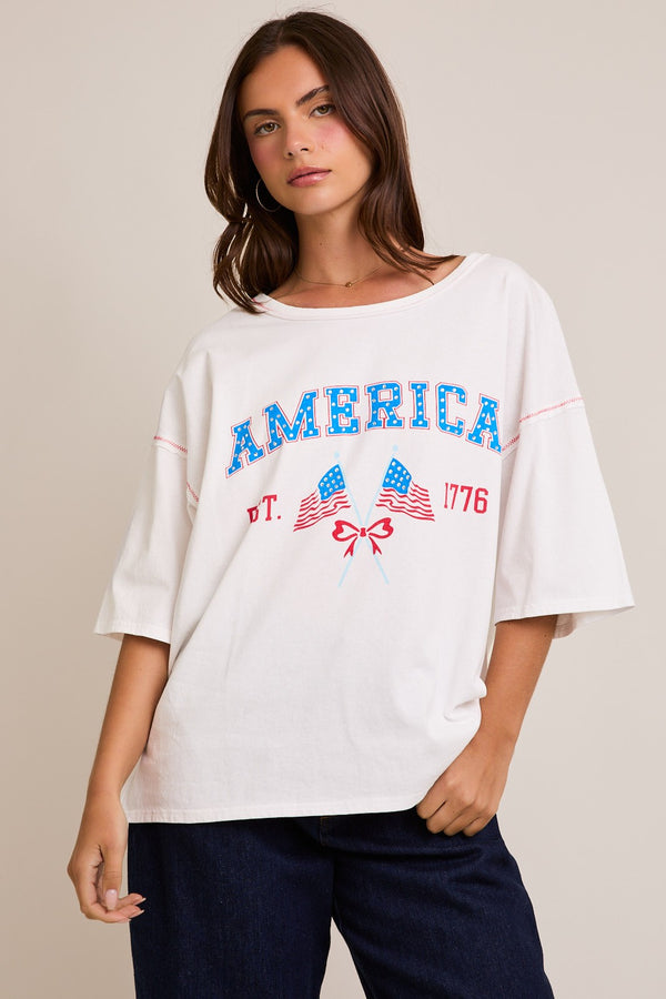 America Short Sleeve Top With Graphic On The Front