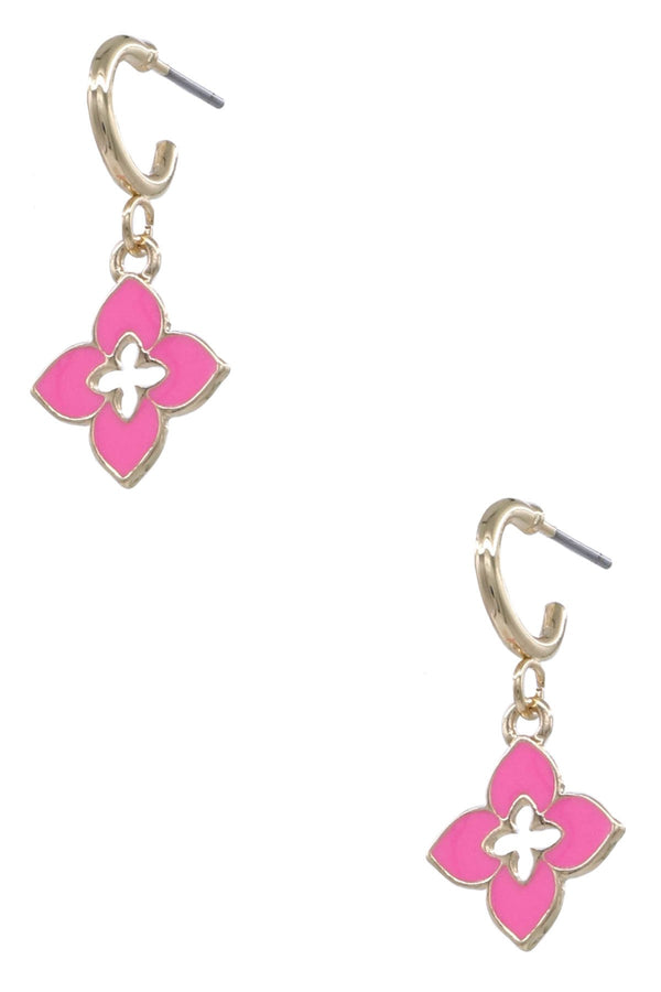 Metal Epoxy Pink Quatrefoil Hoop Earrings