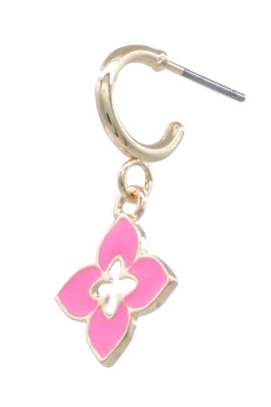 Metal Epoxy Pink Quatrefoil Hoop Earrings