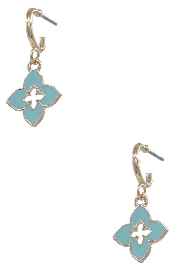 Metal Epoxy Mint Quatrefoil Hoop Earrings
