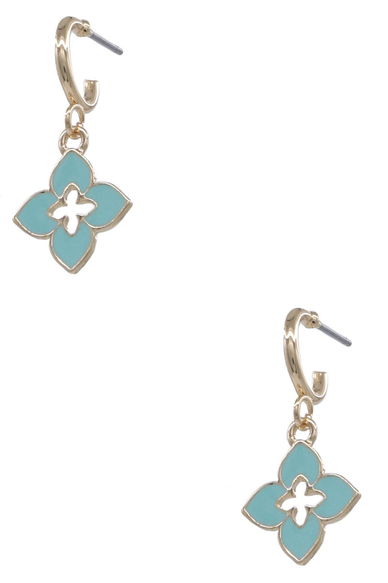 Metal Epoxy Mint Quatrefoil Hoop Earrings