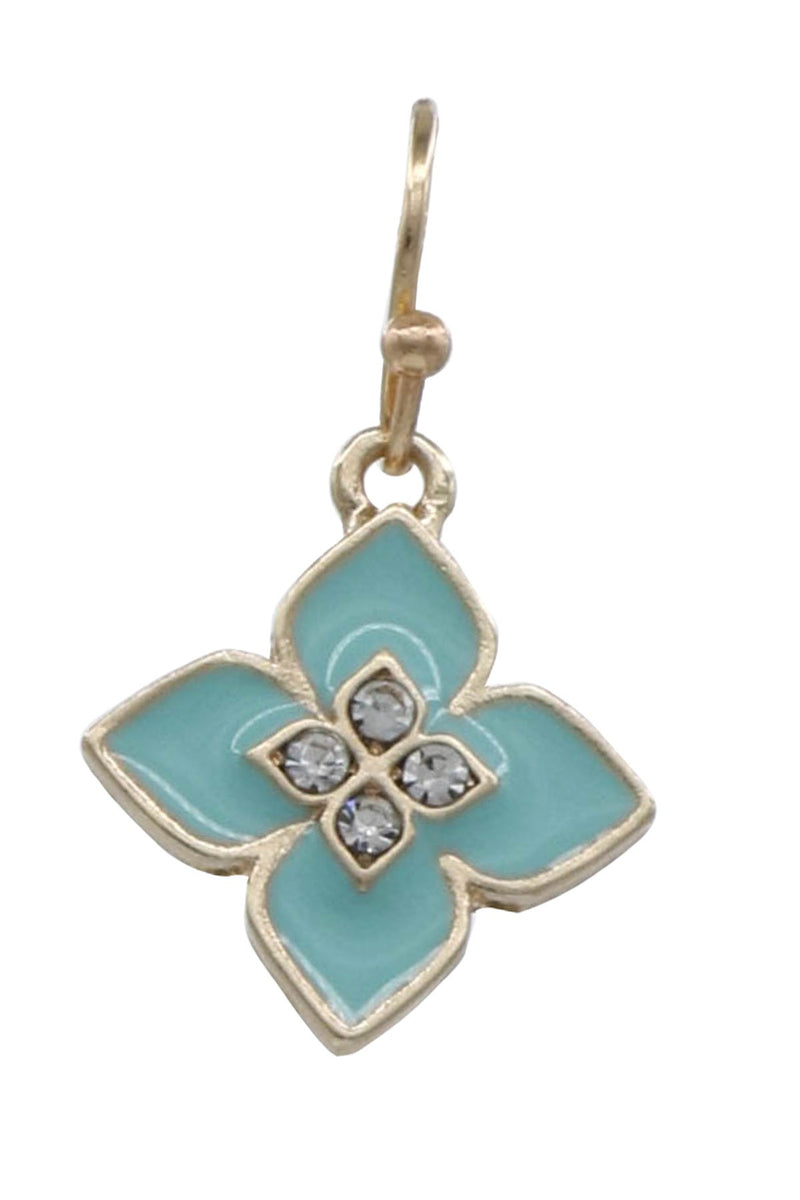 Metal Epoxy Mint Quatrefoil Dangle Earrings