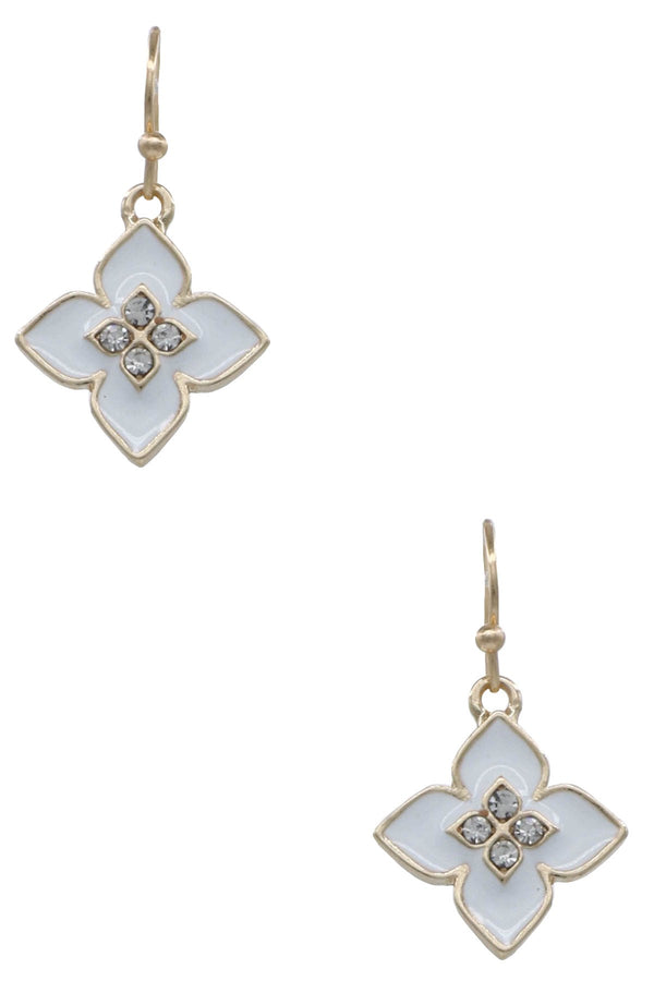 Metal Epoxy White Quatrefoil Dangle Earrings