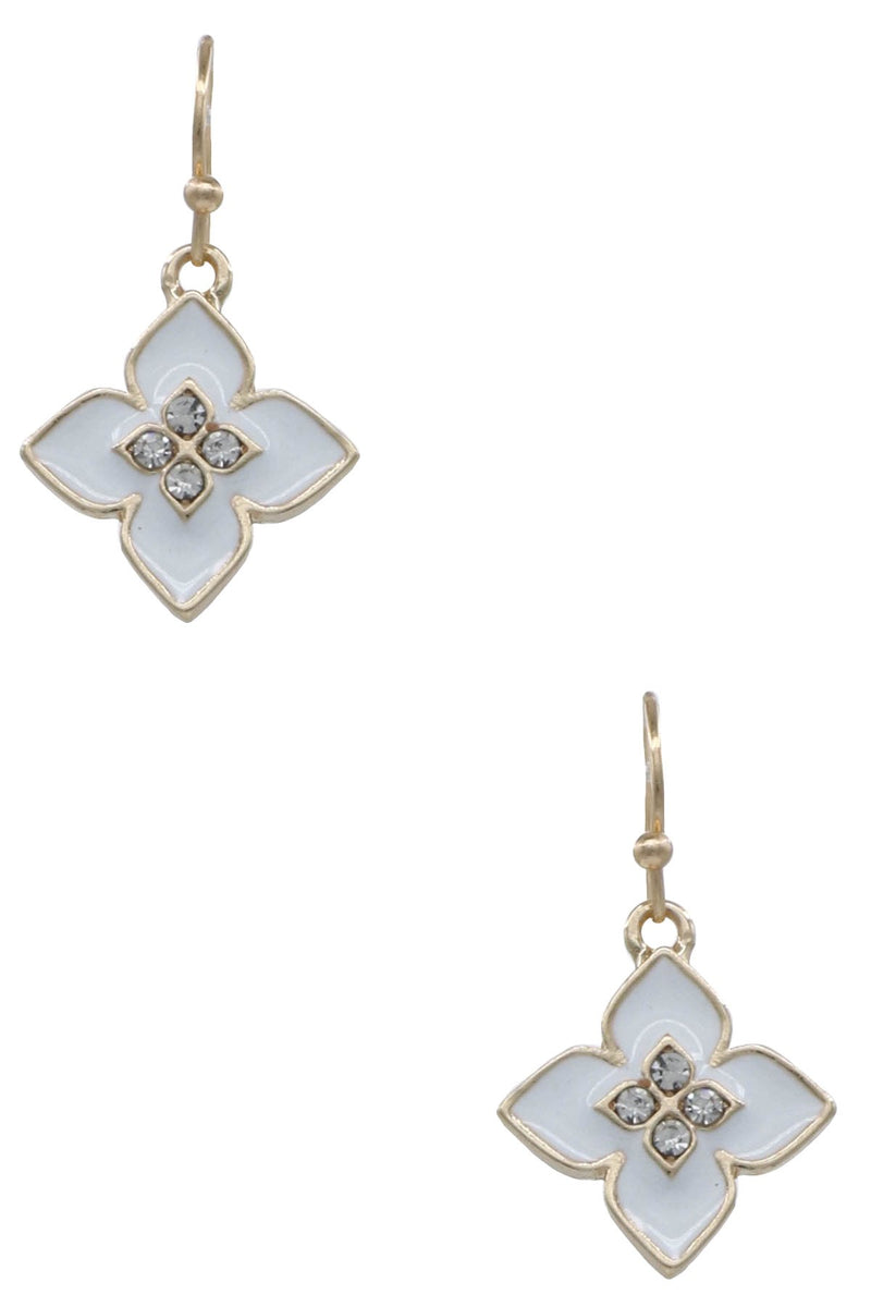 Metal Epoxy White Quatrefoil Dangle Earrings