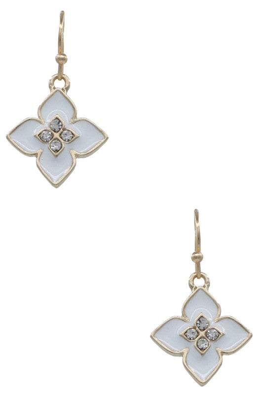 Metal Epoxy Mint Quatrefoil Dangle Earrings