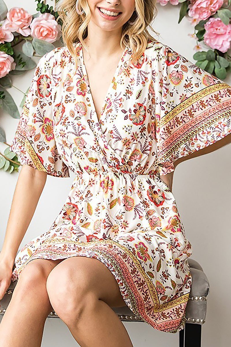 BOHO FLORAL BACK TIE NECK DRESS