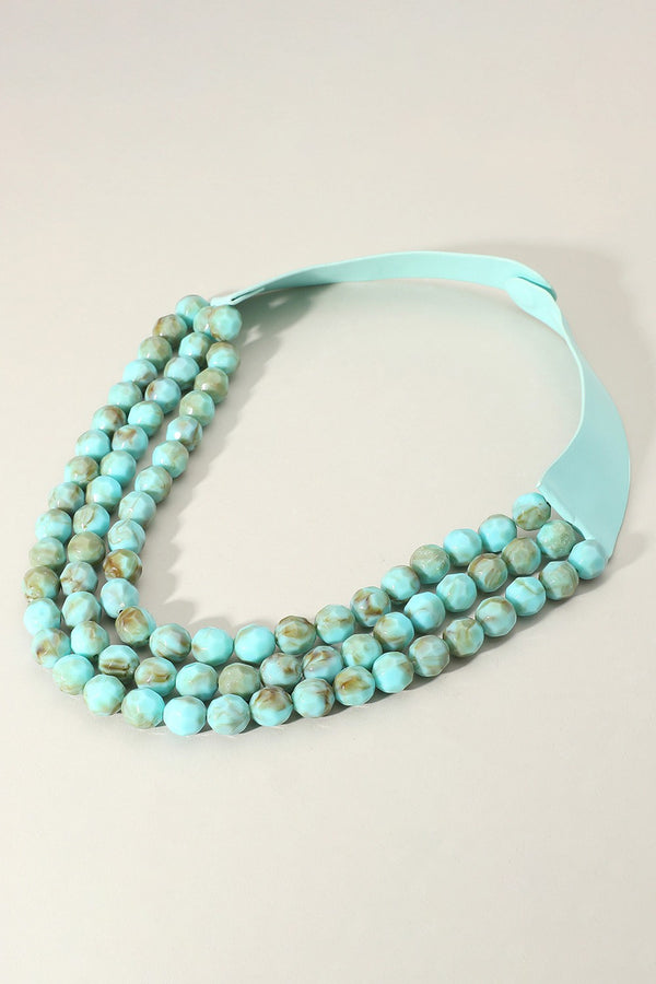 Chunky Turquoise Beaded Faux Leather Magnetic Necklace