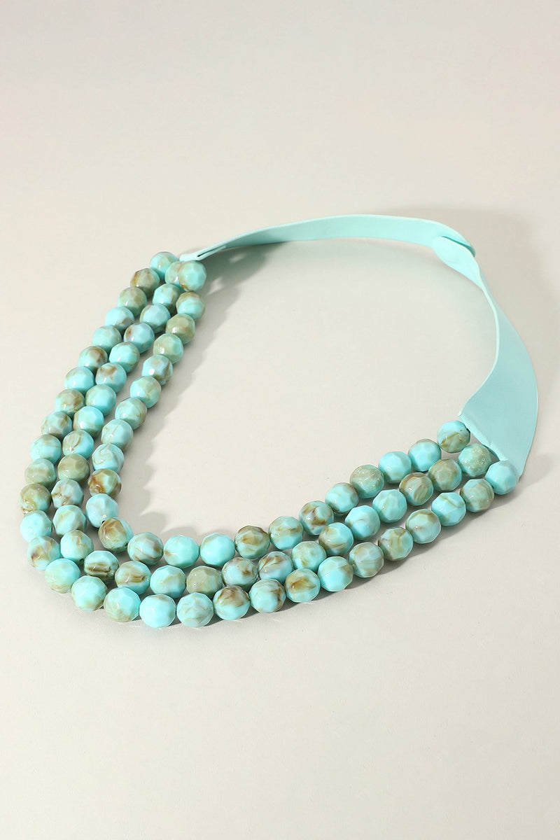 Chunky Turquoise Beaded Faux Leather Magnetic Necklace