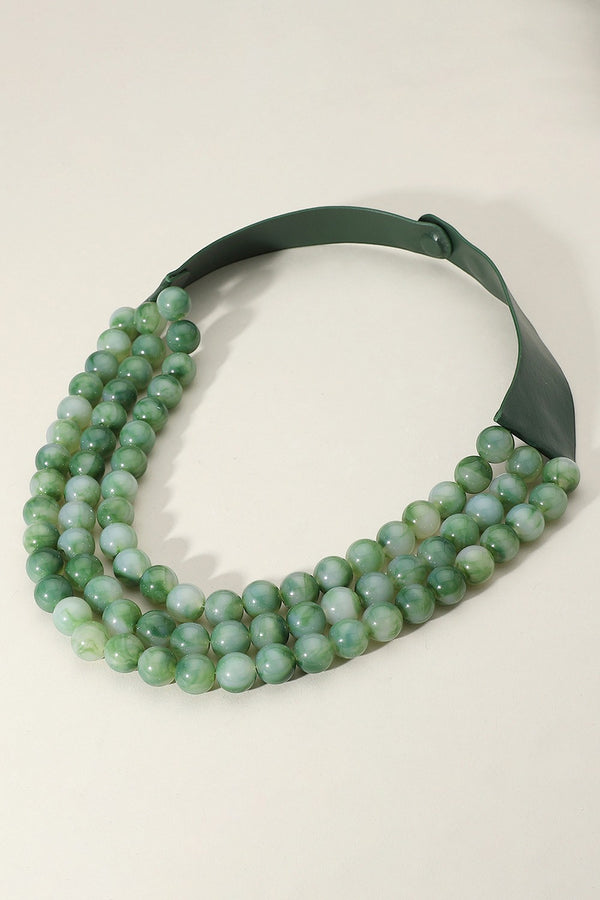Chunky Dark Green Beaded Faux Leather Magnetic Necklace