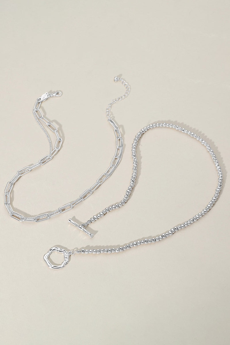 Metal Silver Chain Toggle Closure Necklaces 2PCS