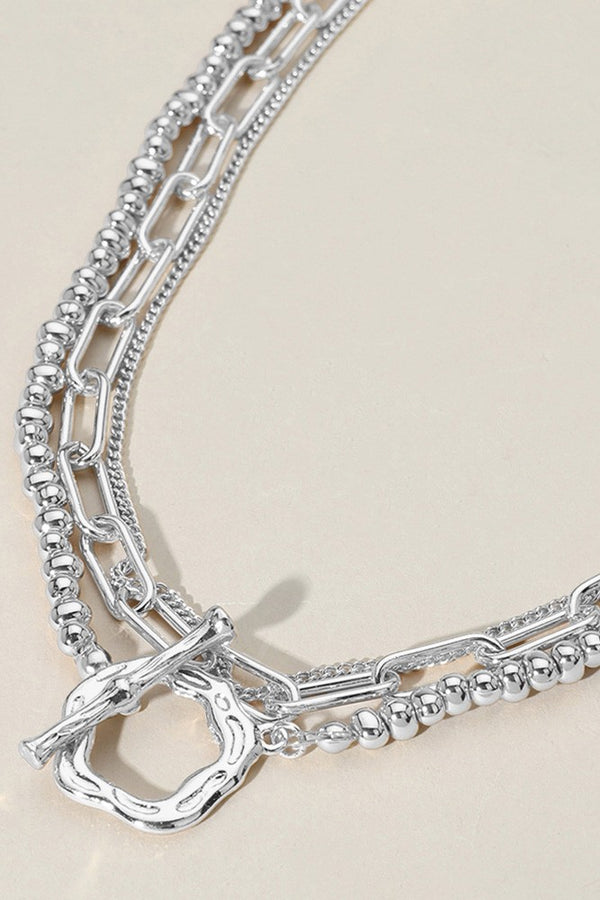 Metal Silver Chain Toggle Closure Necklaces 2PCS