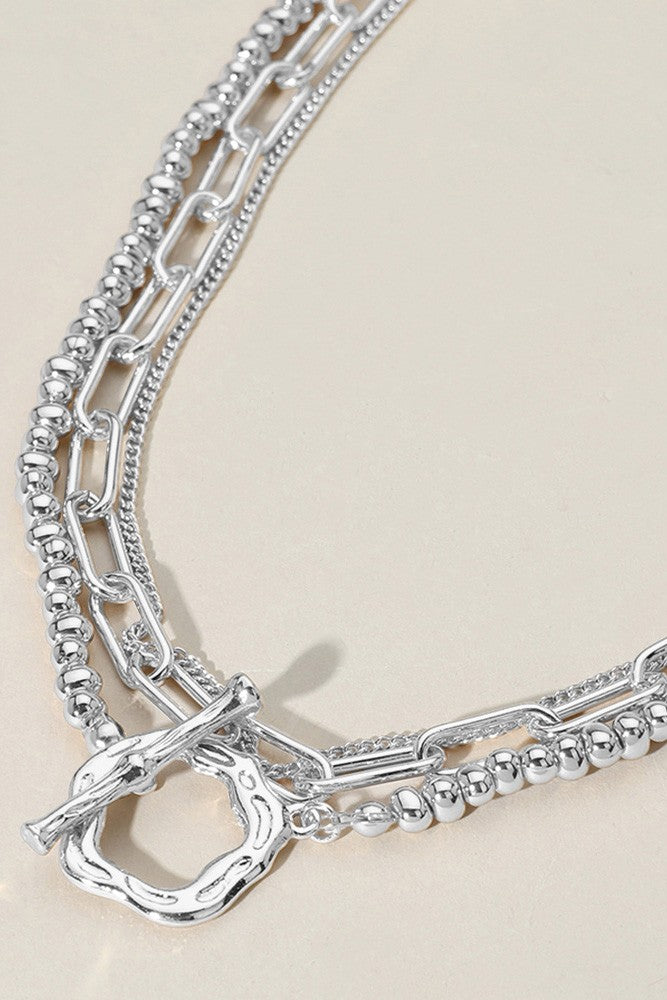 Metal Silver Chain Toggle Closure Necklaces 2PCS