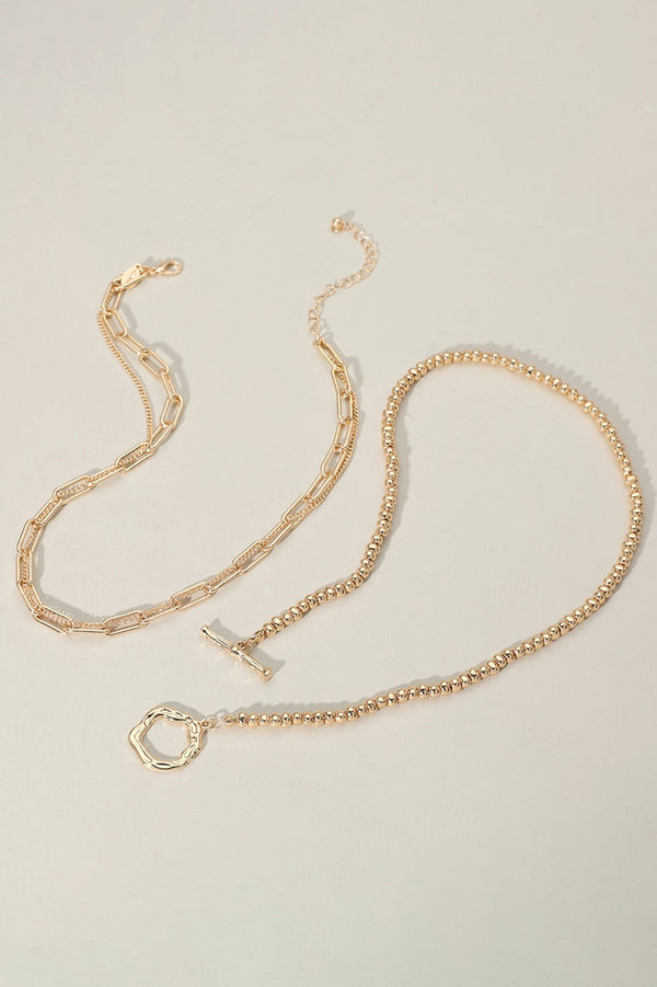Metal Gold Chain Toggle Closure Necklaces 2PCS