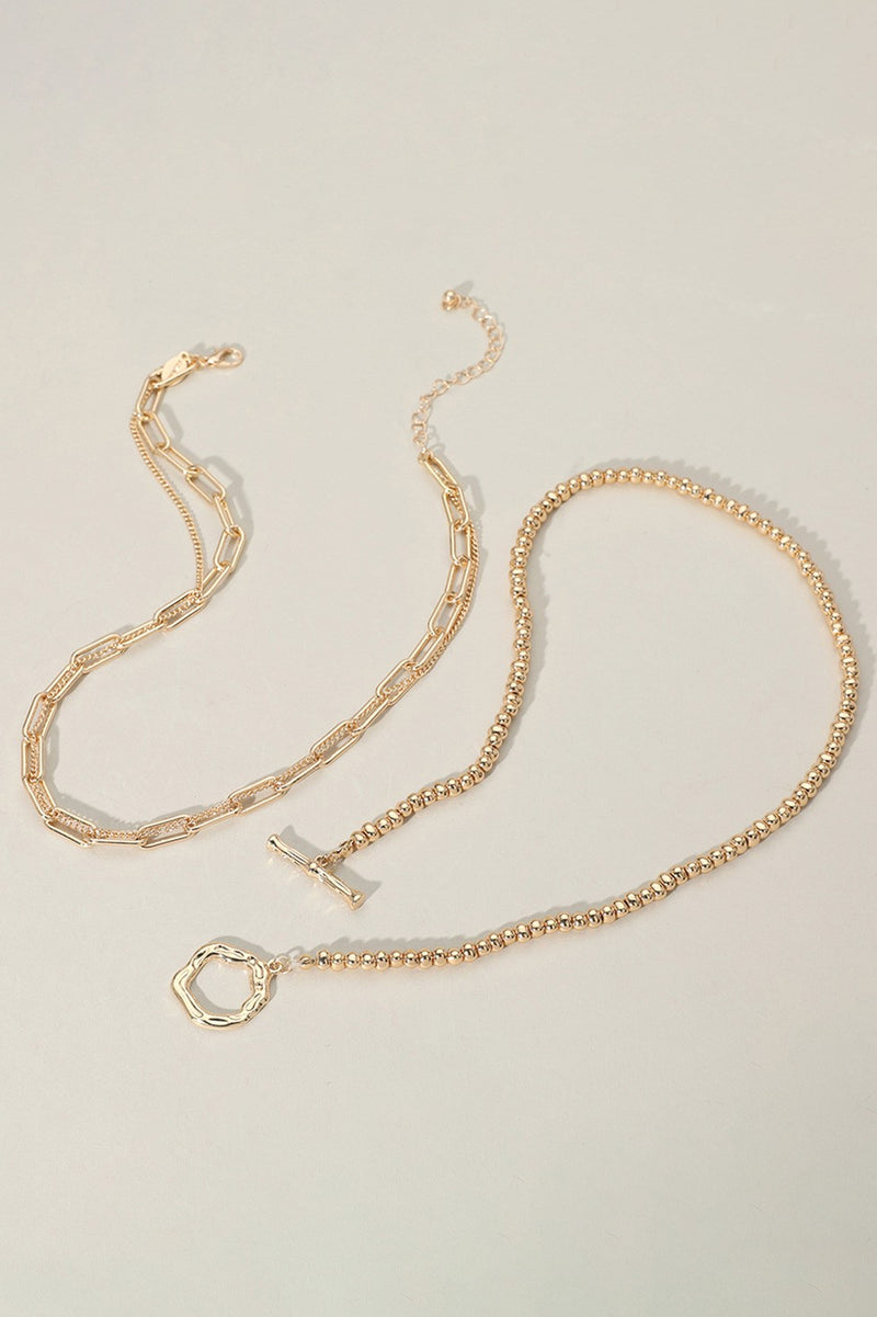 Metal Gold Chain Toggle Closure Necklaces 2PCS