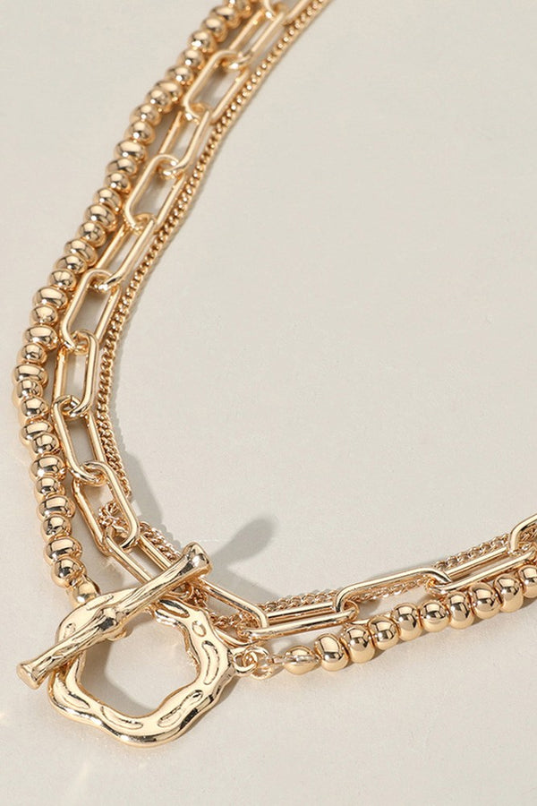 Metal Gold Chain Toggle Closure Necklaces 2PCS