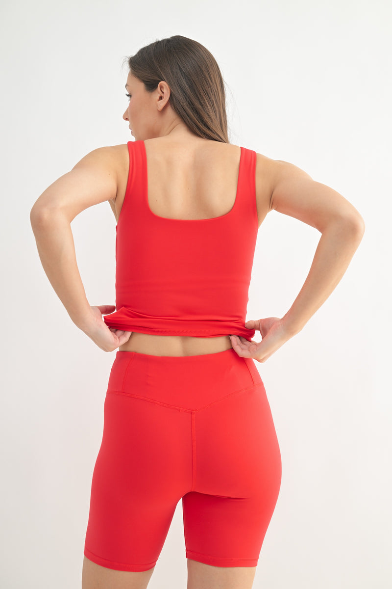 Lycra-blend Square Neck Red Active Tank