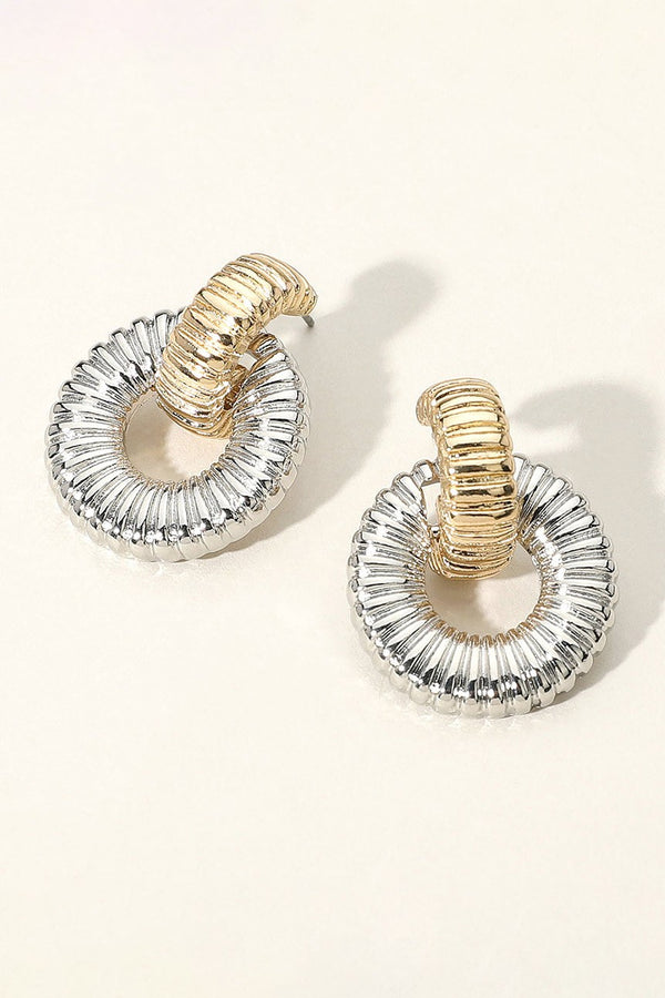 Two Tone Textured Metal Doorknocker Earrings