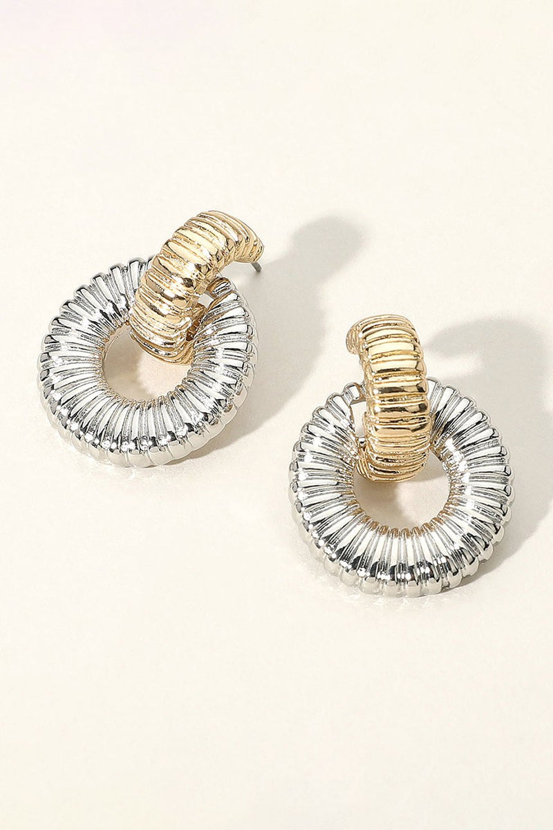 Two Tone Textured Metal Doorknocker Earrings