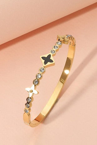 Stainless Steel Clover Hinged Bangel Bracelet