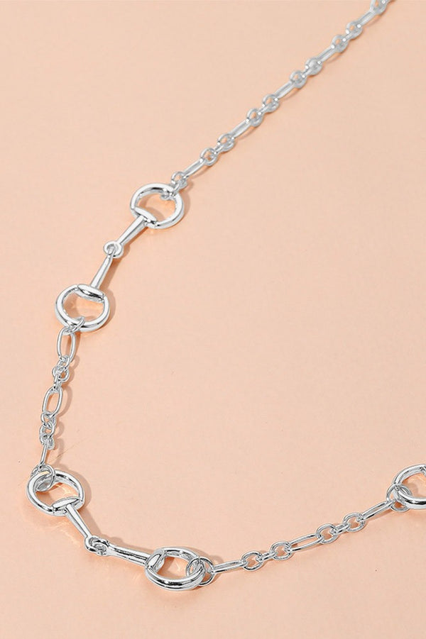 Metal Horsebit Silver Link Chain Necklace