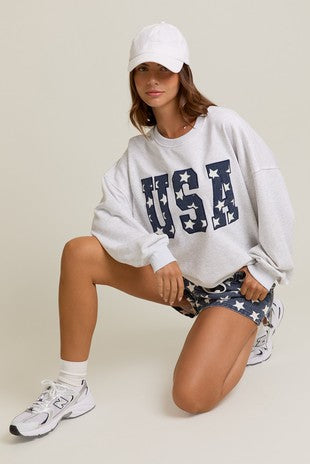 USA Stars Embroidery Sweatshirt