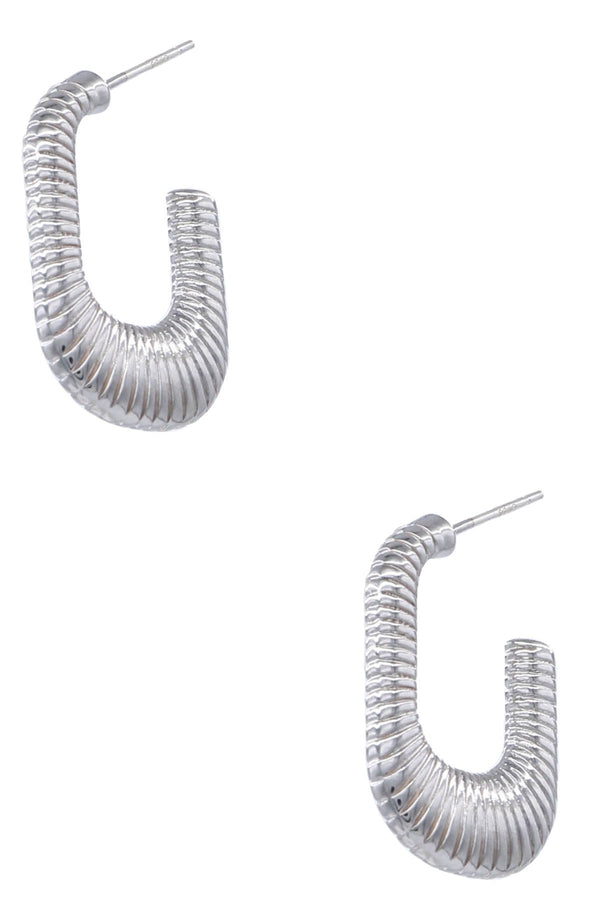 Metal Sterling Silver Post Textured Hoop Earrings