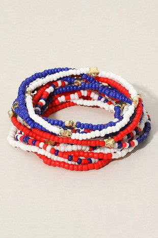 14 Piece USA Star Stretch Layered Bracelets