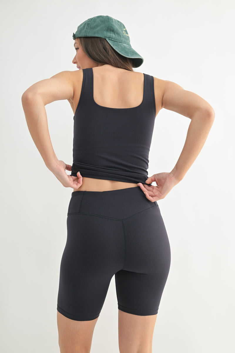 Lycra-blend Square Neck Black Active Tank