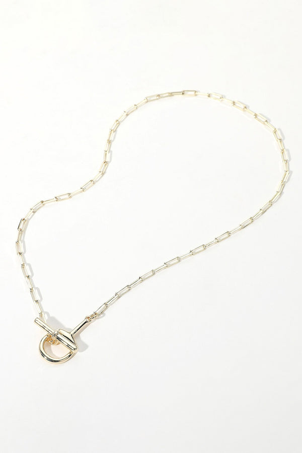 14k Gold Plated Paperclip Chain Toggle Necklace