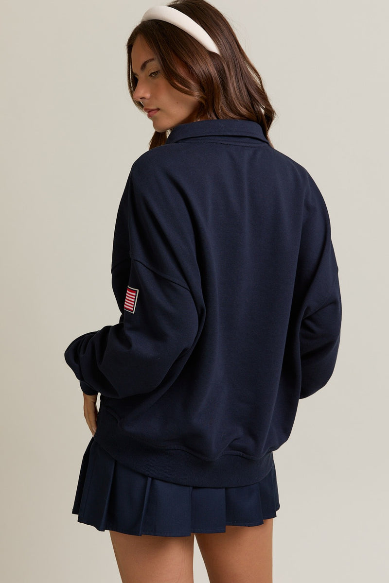 USA Navy Contrast Half Zip Oversized Sweatshirt