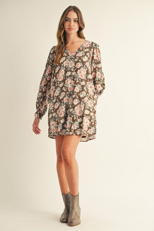 No Doubt About It Brown Floral Shift Dress