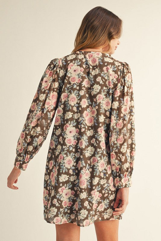 No Doubt About It Brown Floral Shift Dress