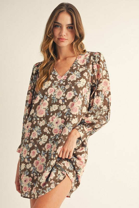No Doubt About It Brown Floral Shift Dress