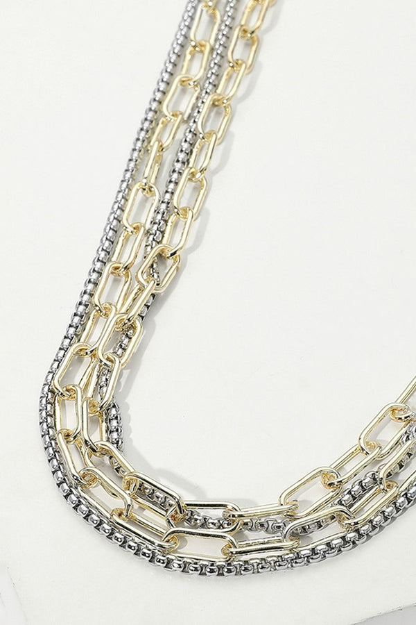 14k Gold Plated Two Tone Mixed Chain Necklace