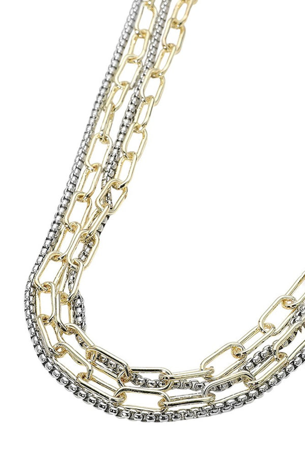 14k Gold Plated Two Tone Mixed Chain Necklace