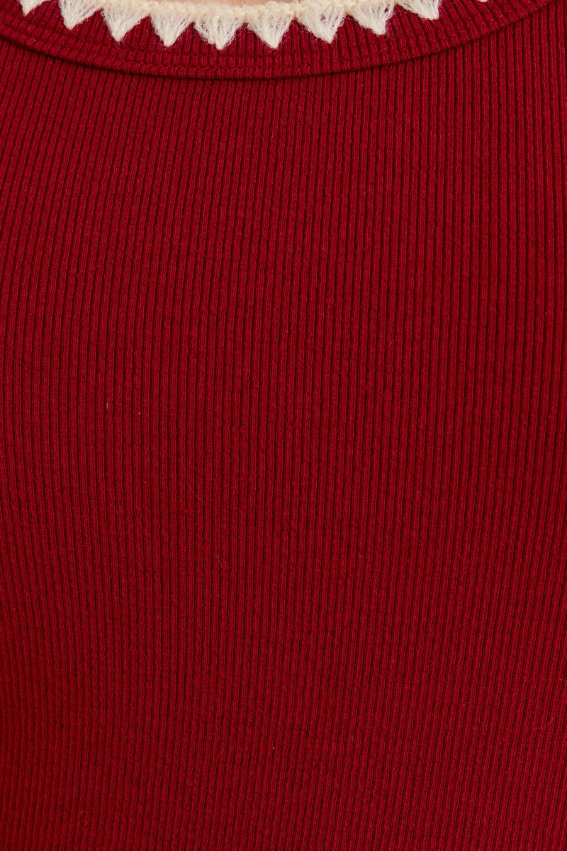 Le Lis Edge Crimson Embroidery Sleeveless Bodysuit