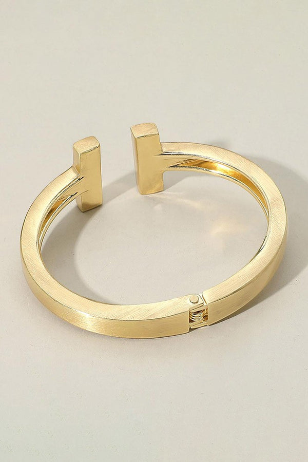 Brushed Metal T Tip Hinged Cuff Bracelet