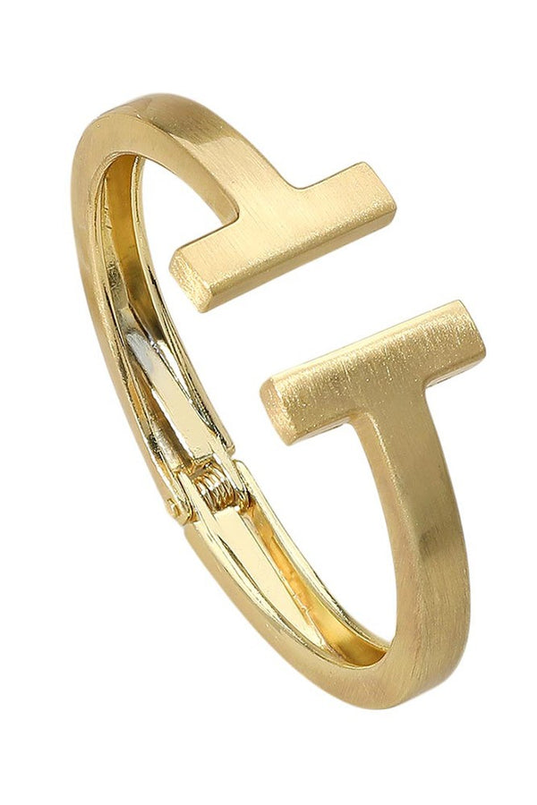 Brushed Metal T Tip Hinged Cuff Bracelet